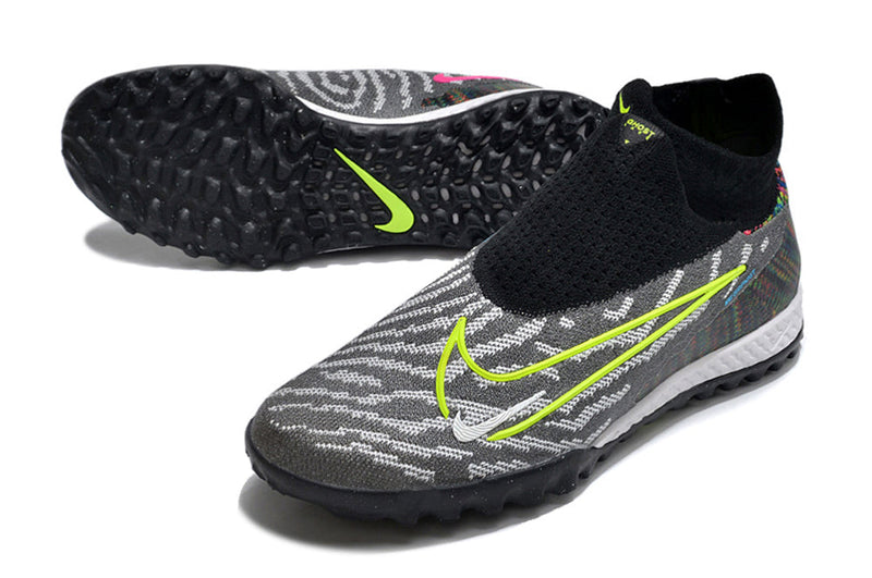 Chuteira Society Nike Phantom GX DF Elite TF Preta e Verde "Link Pack"