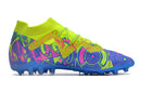 Chaussure de foot Society Puma Future Ultimate MG Vert, Rose et Bleu "Energy Pack"