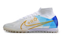 Chaussure de foot Nike Air Zoom Mercurial Superfly 9 Elite TF blanche et bleue "Enzo Fernandez"