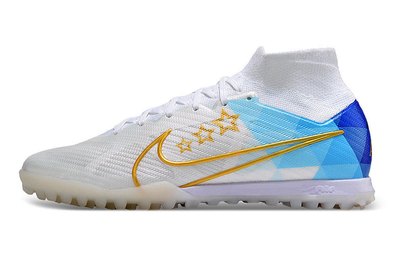 Chaussure de foot Nike Air Zoom Mercurial Superfly 9 Elite TF blanche et bleue "Enzo Fernandez"