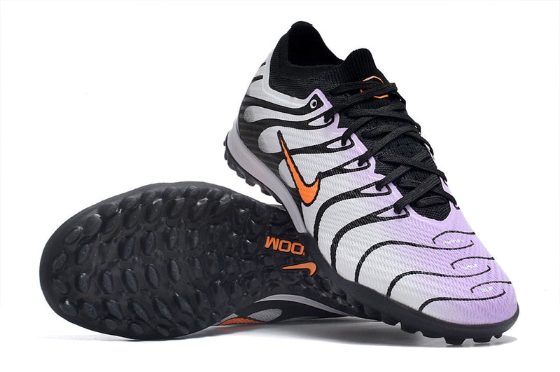 Chaussure de foot Nike Air Zoom Mercurial Vapor 15 Elite TF, blanche, violette et noire.