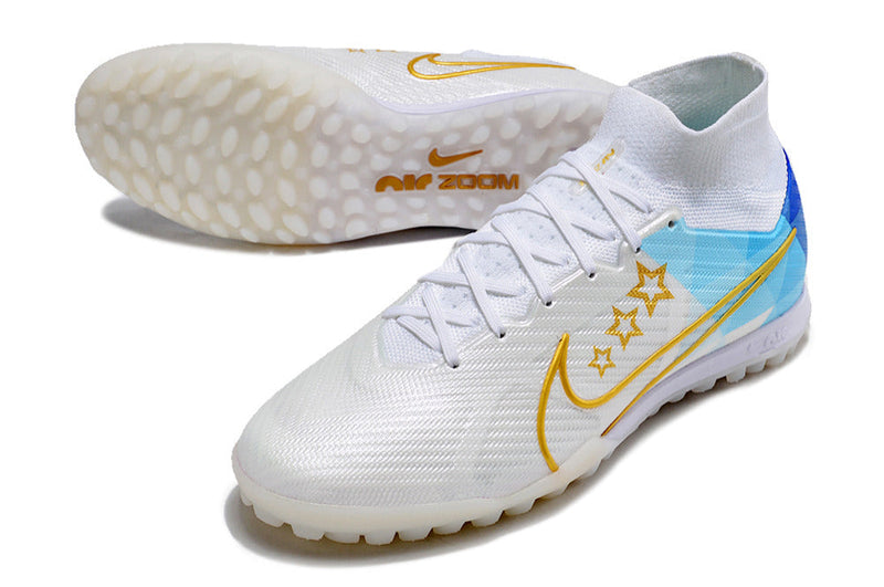 Chaussure de foot Nike Air Zoom Mercurial Superfly 9 Elite TF blanche et bleue "Enzo Fernandez"