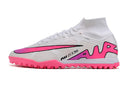 Chaussure de foot Nike Air Zoom Mercurial Superfly 9 Elite TF blanche et rose.
