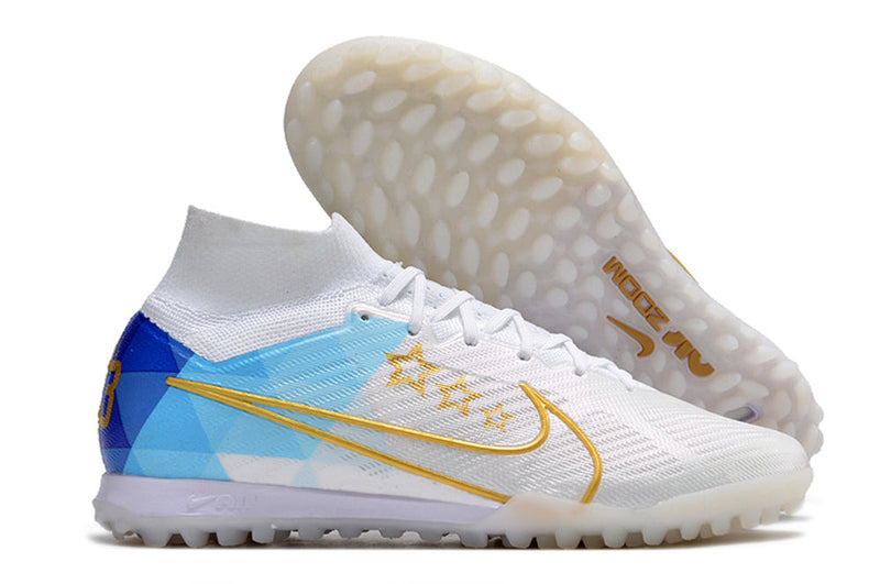 Chaussure de foot Nike Air Zoom Mercurial Superfly 9 Elite TF blanche et bleue "Enzo Fernandez"