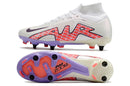 Chuteira Campo Nike Air Zoom Mercurial Superfly 9 Elite Trava Mista Branca e Roxa "Disruption Pack"