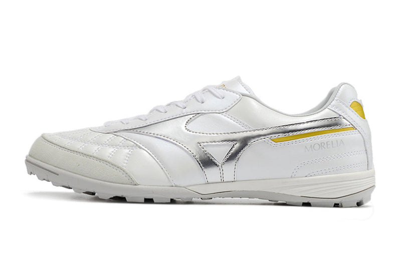 Chaussure de foot Mizuno Morelia Sala Japan TF, blanche et argent "Beta Shining"