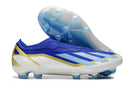 Chuteira Campo Adidas X Crazyfast Messi.1 FG Azul, Branco e Dourado "Spark Gen10s"