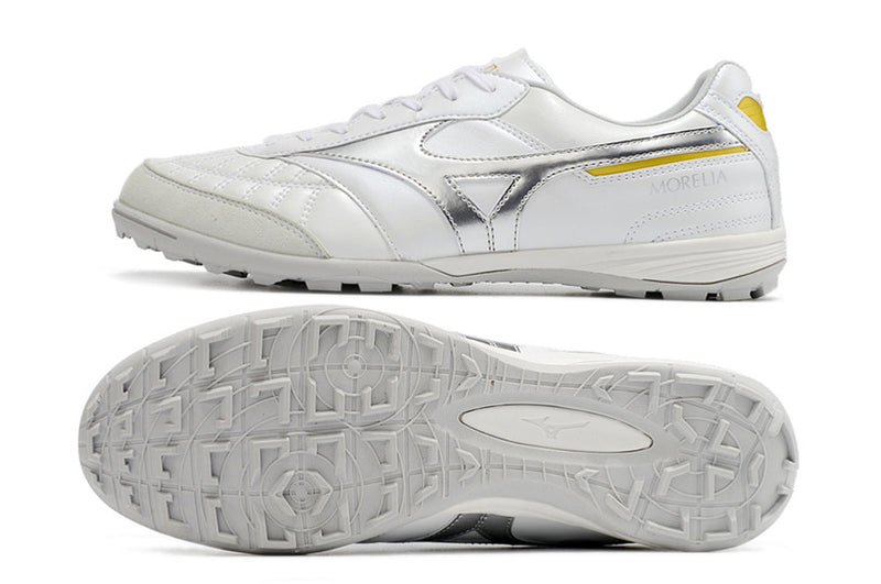 Chaussure de foot Mizuno Morelia Sala Japan TF, blanche et argent "Beta Shining"
