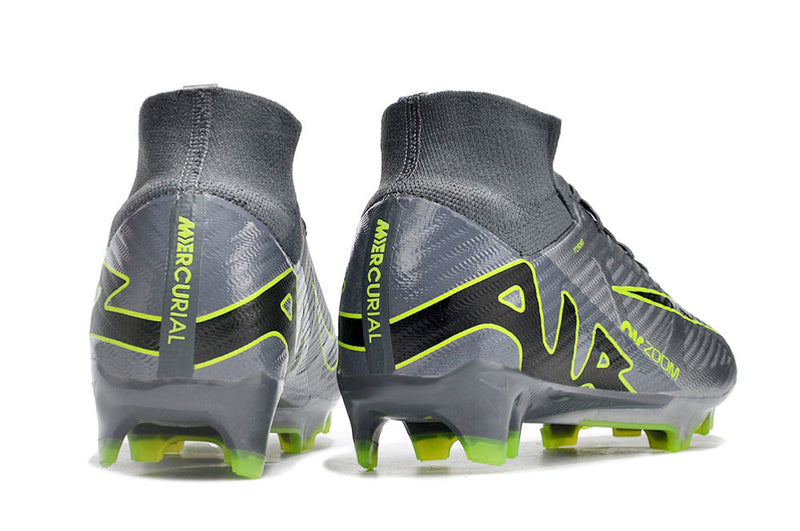 Chuteira Campo Nike Air Zoom Mercurial Superfly 9 Elite FG Cinza e Verde