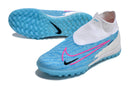 Chuteira Society Nike Phantom GX DF Elite TF Branca e Azul "Blast Pack"