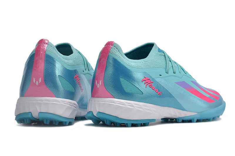 Chaussure de foot Adidas X CrazyFast.1 TF bleu et rose "Miami Vice"