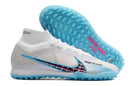 Chaussure de foot Nike Air Zoom Mercurial Superfly 9 Elite TF blanche et bleue "Blast Pack"