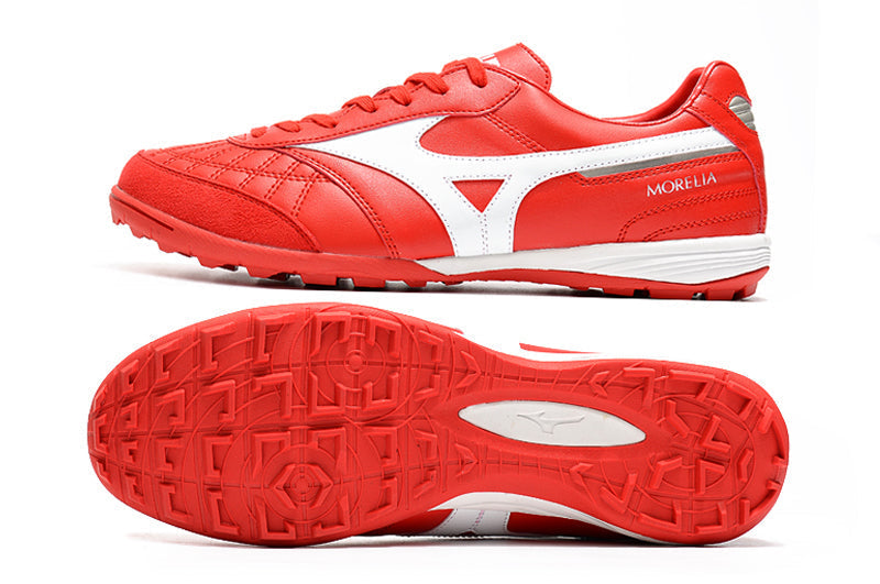 Chaussure de foot Mizuno Morelia Sala Japan TF rouge et blanche.