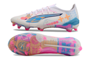 Chaussure de football Puma Ultra 5 Ultimate FG blanche, bleue et rose "Volume Up' Pack"