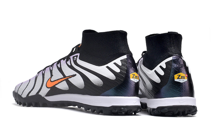 Chaussure de foot Nike Air Zoom Mercurial Superfly 9 Elite TF, blanche, violette et noire.