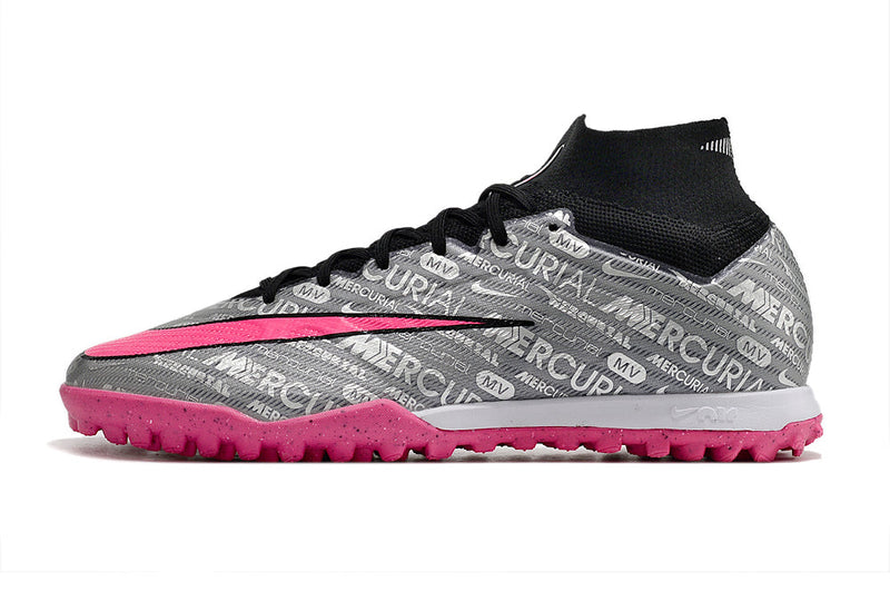 Chuteira Society Nike Air Zoom Mercurial Superfly 9 Elite TF Prata e Rosa "Anniversary 25 Years Pack"
