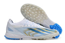 Chaussure de foot Adidas X CrazyFast.1 TF blanche, bleue et dorée "Las Estrellas"